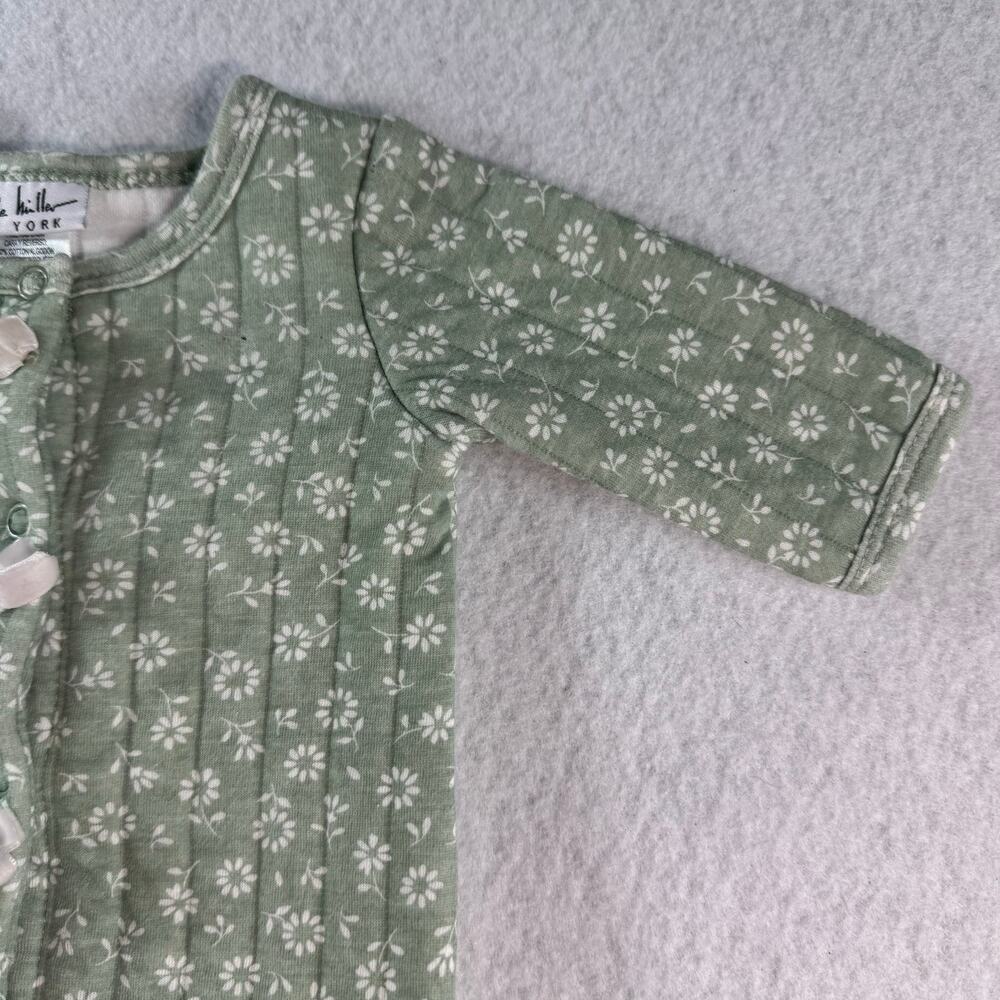 Nicole Miller 0-3M lot of 2 Green One Piece Floral Footie with White Bows Spring - Picture 6 of 16